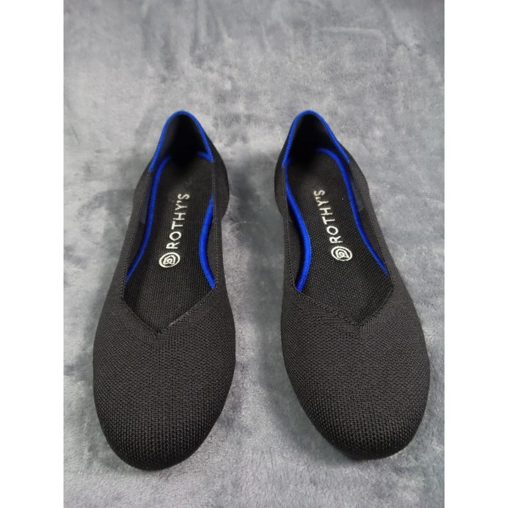 Rothys The Flat Shoes Womens Size 9.5 Black Slip-On Classic Flats Knit Round Toe